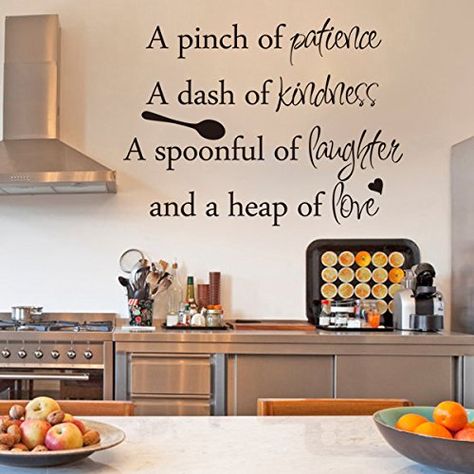 Inspirational Wall Sticker Quotes Words Art Removable Kitchen Dining Room Wall Decal Sticker Mural Vinyl Home Decor A Pinch of Patience,A Dash of Kindness...£¨Small,Black£© GECKOO http://smile.amazon.com/dp/B015E4HSE2/ref=cm_sw_r_pi_dp_wgNPwb01S417D Kitchen Wall Quotes, Vinyl Wall Words, Wall Stickers Quotes, Kitchen Wall Decals, Kitchen Wall Stickers, Kitchen Decor Wall Art, Vinyl Wall Quotes, Dining Room Wall, Life Kitchen