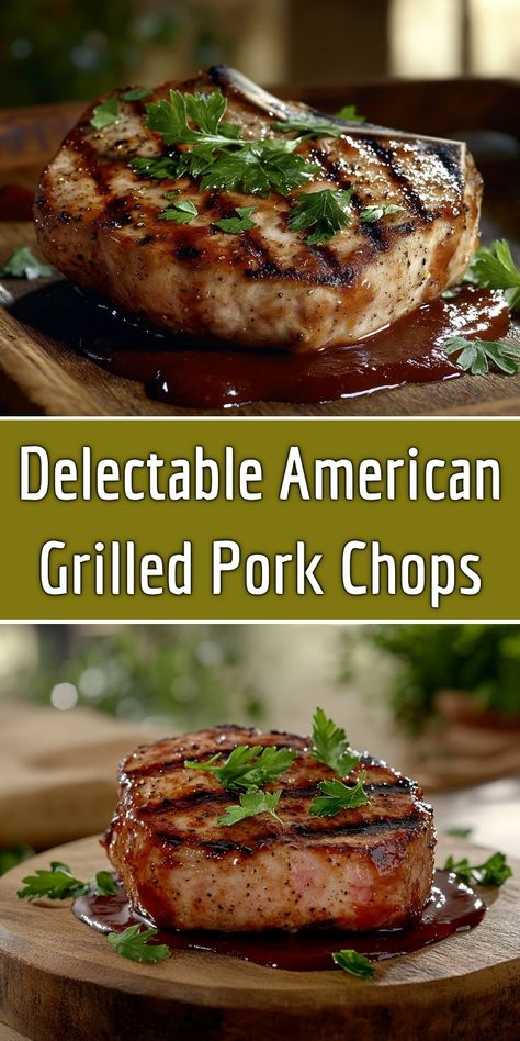 These Delectable American Grilled Pork Chops are the perfect summer barbecue treat! Tender and juicy, they’re seasoned to perfection and paired with a rich, flavorful sauce that complements the smoky grill marks. Whether you serve them with a side of grilled veggies or a fresh salad, these pork chops are bound to impress your guests. Try this recipe for a delicious twist on your typical grilling night! Grilled Porkchops Dinner Ideas, Hamilton Beach Indoor Grill Recipes, Grilled Boneless Pork Chop Recipes, Grilled Pork Chop Recipes, Grilled Pork Loin Chops, Indoor Grill Recipes, Pork Chop Recipes Grilled, Homemade Banana Pudding Recipe, Boneless Pork Chop Recipes