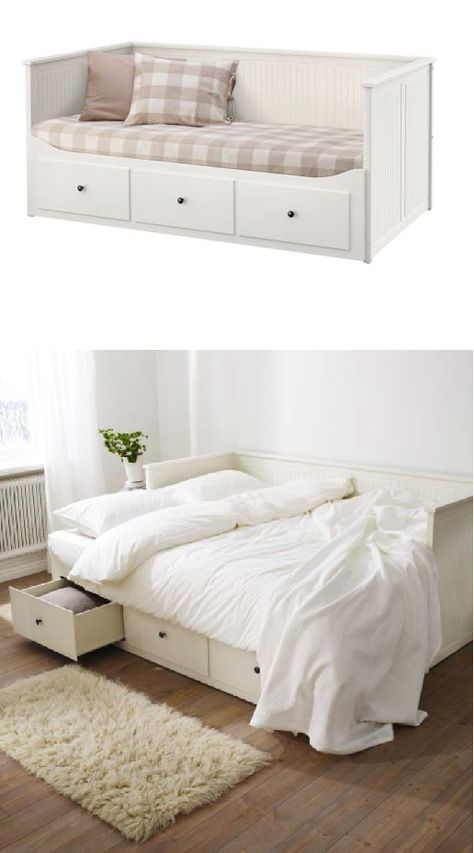 "Function and flexibility are high on the agenda where space is at a premium. That's why I designed HEMNES daybed to fulfill four functions. A single bed, bed for two, sofa and storage drawers solve four of the key needs in every home." Designer Carina Bengs Hemnes Daybed, Full Bedroom, Guest Bedroom/office, Murphy Bed Ikea, Luxury Bedroom Furniture, November 01, Guest Room Office, Office Guest Room, Single Bedroom