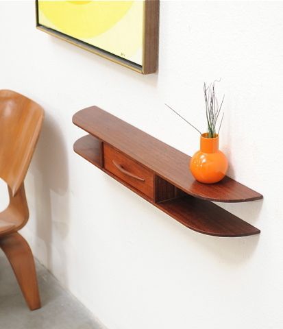 Danish Modern FLOATING Entry Wall Shelf Table Mid Century Eames Era: Mid Century Shelves, Mid Century Shelf, Mid Century Accessories, Modern Floating Shelves, Modern Wall Shelf, Entry Wall, Modern Style Furniture, Shelf Table, Retro Furniture