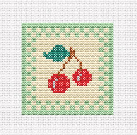 Retro Cherry in Frame, Cross Stitch Pattern Bring a touch of nostalgia and charm to your home with this Retro Cherry cross stitch pattern. Perfect for beginners, this hand embroidery design features a minimalistic style that is perfect for adding a cottagecore vibe to your decor. Create your own unique DIY decorations with this easy-to-follow pattern. Aida: 14 count ( 5,5 per cm) Pattern Size: 38 x 38 stitches Finished Size: 2,7 x 2,7 inches ( 7 x 7 cm ) This is a DIGITAL INSTANT DOWNLOAD. No ph Cottagecore Decor Diy, Frame Cross Stitch Pattern, Frame Cross Stitch, Retro Cherry, Embroidery Easy, Unique Cross Stitch, Small Cross Stitch, Cottagecore Decor, Cross Stitch Bird