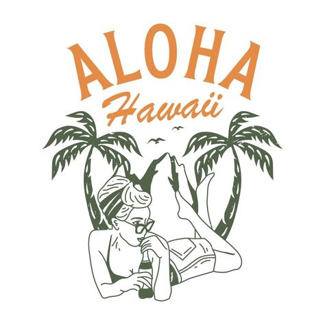 Shirt Design Girl, Surfing Illustration, Summer Homescreen, Classic Illustration, Hawaii Vintage, Hawaii Photography, Vintage Aloha, Paradise Beach, Illustration T Shirt