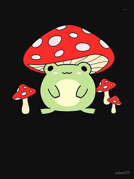 Mushroom With Frog Drawing, Frog Mushroom Drawing, Cute Frog Wallpaper Aesthetic, Mushroom Drawing Aesthetic, Frog And Mushroom Art, Rana Aesthetic, Hongos Aesthetic, Ayunoko Frog, Frog Art Cute