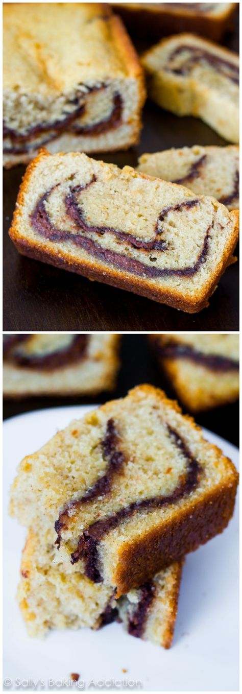 Nutella Swirl Pound Cake - Tender and moist, this pound cake is loaded with buttery flavor and sweet Nutella swirls. It will melt in your mouth! Nutella Swirls, Nutella Ideas, Swirl Pound Cake, Super Moist Chocolate Cake, Sallys Baking, Homemade Carrot Cake, Nutella Desserts, Yoghurt Cake, Sally's Baking