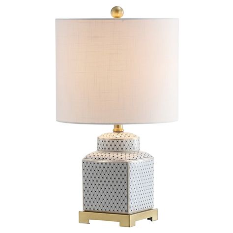 JONATHAN Y Transitional 21.5-in Brass Gold Led; Rotary Socket Table Lamp with Linen Shade in the Table Lamps department at Lowes.com Bedroom Lamps Nightstand, Ginger Jar Lamp, Contemporary Table Lamps, Table Metal, Jar Lamp, Metal Table Lamps, White Table Lamp, Led Table, Ginger Jar