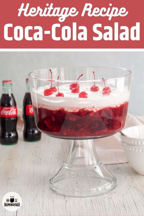 If you are looking for a tasty, unique, and fun dessert, this Coca-Cola Salad is just what you are looking for. It has the retro Jell-O salad feel with a cola twist. Top it off with with some Cool Whip to make this a creamy, dreamy dish for your next potluck. Coca Cola Salad Recipe, Coke Salad Recipe, Coca Cola Recipes, Unique Recipes Desserts, Cola Recipe, Congealed Salad, Jello Mold Recipes, Snickers Salad, Jello Dessert Recipes