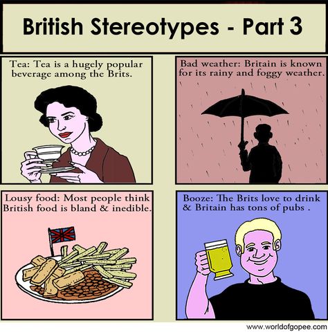 British Stereotypes-Part 3 www.worldofgopee.com : : : : : #comic #comics #art #drawing #illustration #cartoon #digitalart #sketch #comicart #artist #comicbooks #manga #comicbook #anime #marvel #draw #webcomic #fanart #artwork #comicstrip #funny #dccomics #dc #marvelcomics #love #artistsoninstagram #webtoon #doodle #batman #bhfyp British Stereotypes, Stereotypes Funny, Foggy Weather, British People, Illustration Cartoon, British Food, Comics Art, Art Drawing, Comic Book