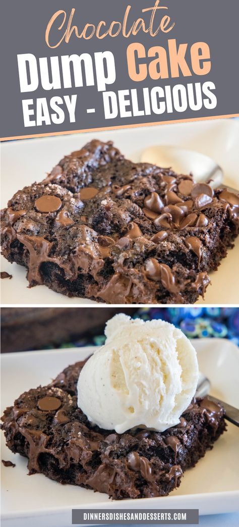 This 5-ingredient chocolate dump cake is the easiest chocolate dessert ever, and the most indulgent, with gooey chocolate in every bite! Easy Chocolate Desserts For Two, Easy Dump Cake Recipe Chocolate, Double Chocolate Fudge Cake, Chocolate Cake Mix Desserts Easy, Dump Desserts Easy, 5 Ingredient Cake, Easy Desserts For Birthday, Chocolate Desserts Easy Quick Simple, Easy Chocolate Desserts For A Crowd