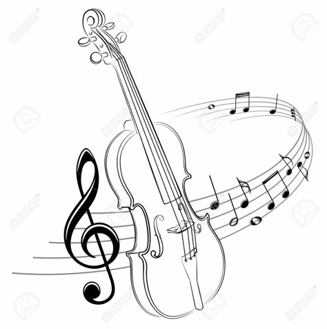 The Stylized Symbol With Music Notes And Violin. Royalty Free Cliparts, Vectors, And Stock Illustration. Image 124379989. Viola Drawing Instrument, Violin Art Drawing, Violin Sketch, Music Notes Illustration, Violin Illustration, Green Art Painting, Violin Drawing, Music Notes Drawing, Musical Instruments Drawing