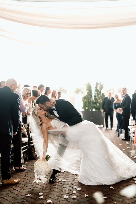 The perfect Ceremony Dip photo from Allie and Johnny's beautiful wedding in Philly Dip Pose Wedding, Wedding Photos After Ceremony, End Of Isle Wedding Photo, Isle Dip Kiss Wedding, Pinky Promise Wedding Picture, Wedding Dip Photos, Wedding Photography Ceremony, Wedding Dip Kiss, First Kiss Wedding Pictures