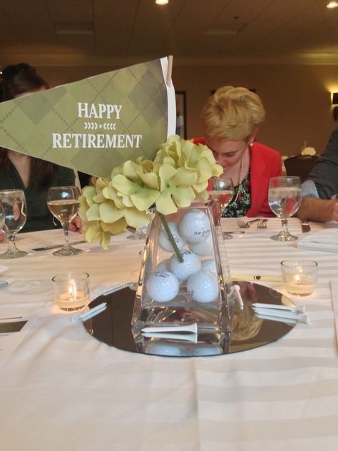 Retirement party centerpiece. Perfect for my golfer....American flag....tall vases...full of golf balls..... Centerpieces For Retirement Party, Retirement Party Centerpieces, Retirement Party Ideas, Dr Logo, Retirement Party Themes, Teacher Retirement Parties, Retirement Decorations, Golf Party Decorations, Retirement Party Decorations