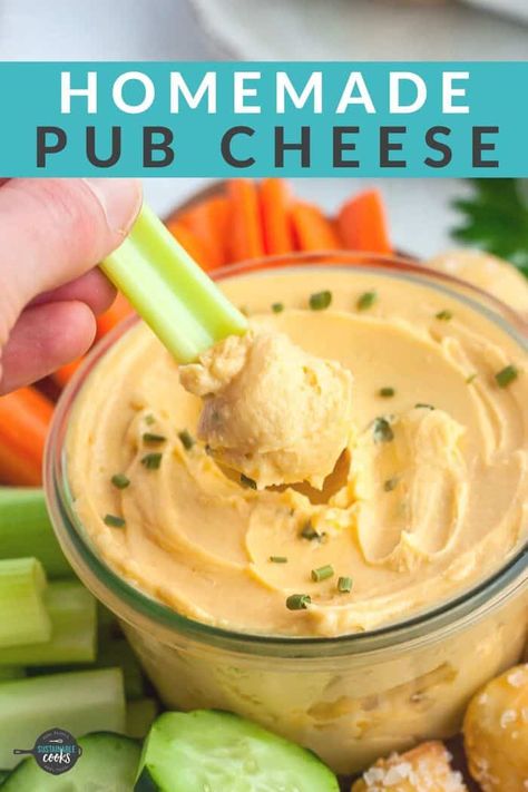 Homemade Pub Cheese, Bar Cheese Recipe, Spreadable Cheese Recipes, Pub Beer Cheese, Cheese Dip For Veggies, Pub Appetizers, Pub Cheese Dip, Pub Cheese Recipe, Beer Cheese Spread