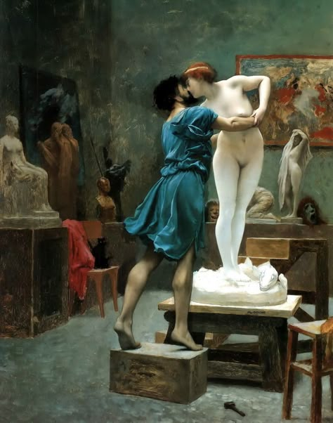 Gerome Paintings, Kissing Painting, Pygmalion And Galatea, Painting Vibes, Jean Leon Gerome, Paint Photoshoot, Movement In Art, Louis Icart, Jason And The Argonauts