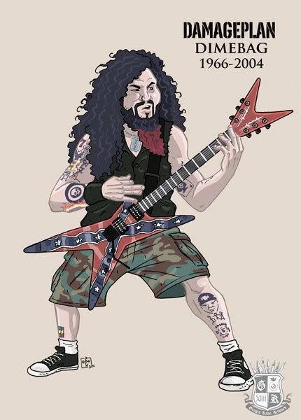 - Dimebag Darrell R.I.P. - #music #artwork #guitarist #dimebagdarrell #pantera #damageplan #metal #musicart http://www.pinterest.com/TheHitman14/musician-in-art-%2B/ Dimebag Darrel, Pantera Band, Arte Heavy Metal, Rock Poster Art, Dimebag Darrell, Groove Metal, Rock N Roll Art, Music Cartoon, Heavy Metal Art