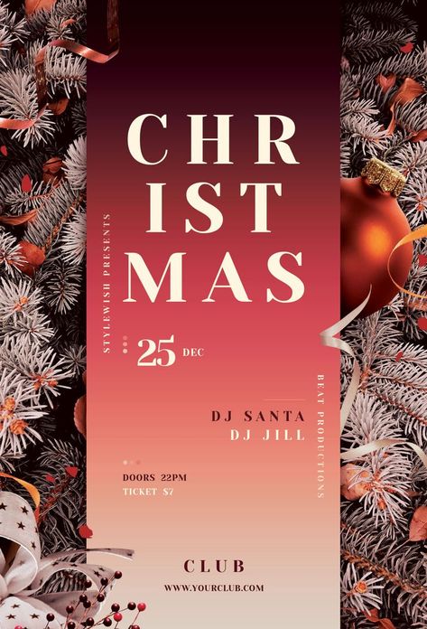 Download the Flyer Template at Graphicriver. The Photoshop file is fully editable in a few clicks. Flyer Design Christmas, Minimal Design Poster, Christmas Event Poster Design, Christmas Brochure Design, Christmas Creative Post, Christmas Party Poster Design, New Year Post Design, Christmas Event Poster, Christmas Poster Design Ideas