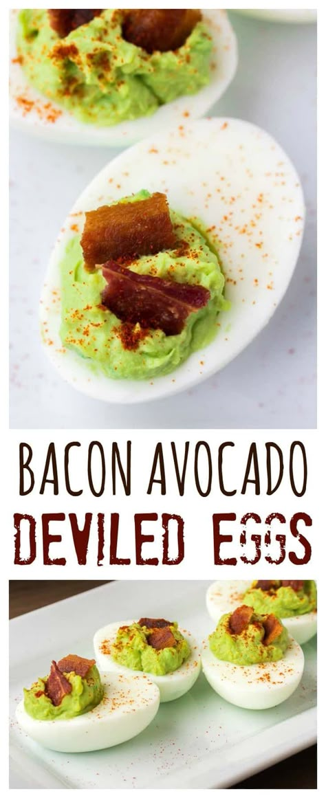 Avocado Keto, Low Carb Appetizer, Eggs With Bacon, Avocado Deviled Eggs, Bacon Deviled Eggs, Bacon Appetizers, Bacon Avocado, Low Carb Appetizers, Deviled Eggs Recipe