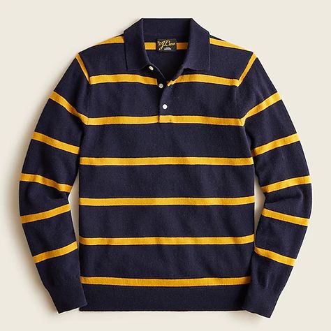 J.Crew: Cashmere Rugby Sweater In Stripe For Men Rugby Sweater, Rugby Stripe, Collared Sweater, Navy Blue Sweater, J Crew Men, Half Zip Sweaters, Fair Isle Sweater, Collar Sweater, Softest Sweater