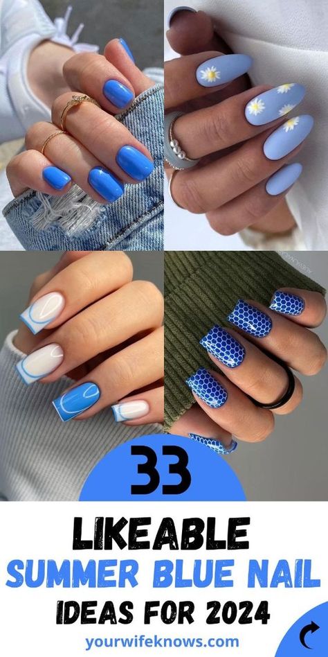 Welcome the sun-kissed days and starry nights of summer with our versatile collection of Summer Blue Nails Short styles. Perfect for any occasion, from leisurely beach days to elegant evenings out, our designs feature a range of bright, cute, and simple options. Explore the perfect blend of summer vibes, incorporating everything from acrylic simplicity to almond elegance, ensuring your nails are always ready to make a splash. Simple Beach Nails Short, Blue Nails Short, Summer Blue Nails, Blue Nails Ideas, Bright Blue Nails, Blue Nail Ideas, Summer Nails Almond, Blue Nail Color, Cruise Nails