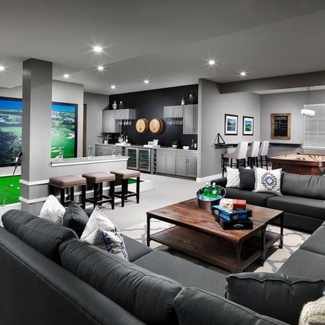 Rec Room Remodel, Hangout Room Ideas, Dream Man Cave, Cave Design, Basement Designs, Home Theater Room Design, Hangout Room, Pool House Designs, Media Room Design