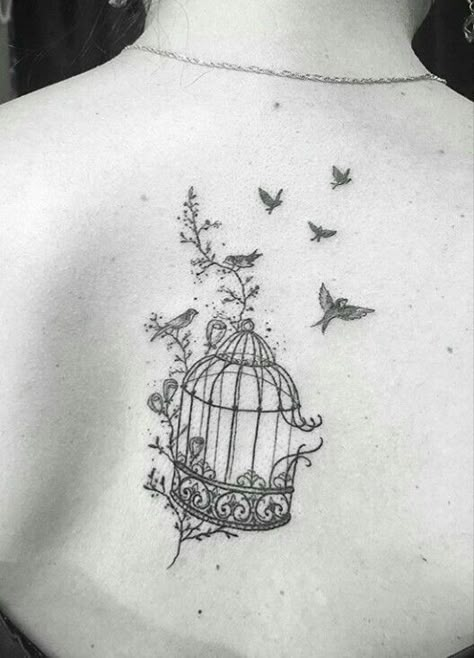 Fine Line Bird Cage Tattoo, Cage And Bird Tattoo, Butterfly Cage Tattoo, Birds Flying Out Of Cage Tattoo, Birdcage Tattoo Design, Bird Leaving Cage Tattoo, Bird Cage Tattoos For Women, Freedom Tattoos For Women, Open Cage Tattoo