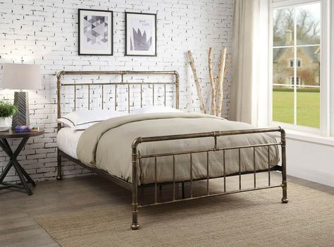 Industrial Bed Frame, Metal Double Bed, Studio Cottage, Industrial Bed, Cornwall Holiday, Athens Apartment, Spare Bedrooms, Gorgeous Bed, Box Room