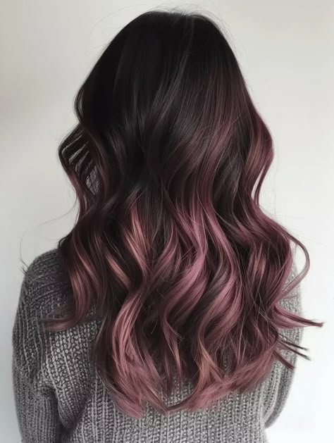 Brown Hair With Pink Highlights, Chocolate Mauve Hair, Dusty Pink Hair, Mauve Hair, Hairstyle Shorthair, Dip Dye Hair, Girl Hair Colors, Hair Color Streaks, Spring Hair Color