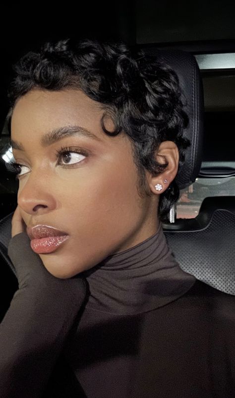 Short Slicked Back Hair Women Black, Serayah Short Hair, Pixie Cut Brown Hair, Black Girls Short Hair Waves, Jayda Wayda Pixie Cut, Pixie Cut Outfits Black Women, Mixie Pixie Haircut Curly, Short Cut Hairstyles, Short Relaxed Hairstyles Pixie Cuts