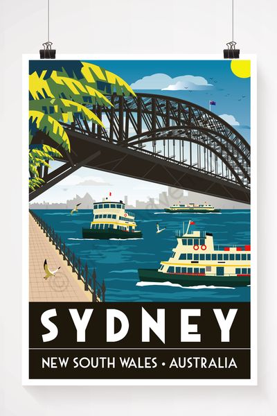 Vintage Australia Prints – Art of Adventure Sydney Ferries, Posters Australia, Sydney Travel, Harbor Bridge, Scene Drawing, Luna Park, Harbour Bridge, Large Poster, Poster Vintage