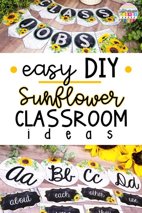 Sunflower Bulletin Board Ideas, Sunflower Classroom Theme, Sunflower Classroom Decor, Sunflower Bulletin Board, Sunflower Classroom, Decor Theme Ideas, Classroom Organization Labels, Bee Classroom Decor, Classroom Theme Ideas