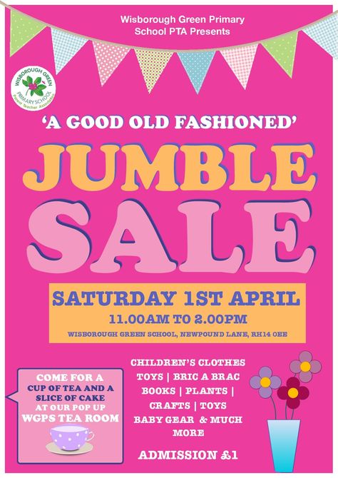 Jumble Sale, Parent Teacher Association, Vintage Tea Rooms, School Hall, Pta School, Green School, Parents As Teachers, Reuse Recycle, Craft Table