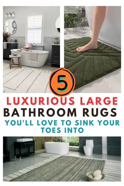 Large Bathroom Rugs: Tips for Buying and Decorating 11 Rug In Front Of Double Vanity, Master Bath Rug Ideas, Large Bathroom Rug Ideas, Bathroom Rug Placement, Bathroom Rugs Ideas Master, Bathroom Rugs Ideas, Modern Bathroom Accessories Set, Luxury Bathroom Rug, Large Bathroom Rugs