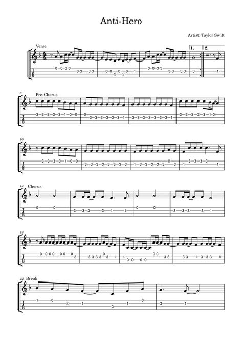 Taylor Swift Tabs Guitar, Easy Guitar Tabs For Beginners, Ukulele Tabs Fingerpicking, Anti Hero Taylor Swift, Ukulele Fingerpicking Songs, Ukulele Tabs Songs, Ukulele Fingerpicking, Taylor Swift Guitar, Easy Ukulele Songs