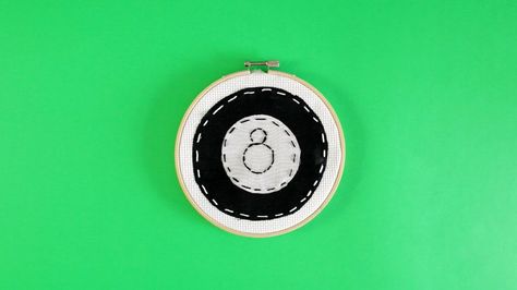 8 Ball Embroidery, Simple Magic, Magic 8 Ball, Easy Magic, Diy Simple, Embroidered Art, 8 Ball, Cross Stitch Embroidery, Embroidery Stitches