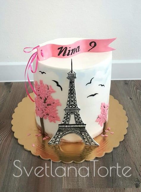 Eiffel Tower Cake, Tower Cake, Fondant Cakes Birthday, Paris Eiffel Tower, Eiffel Tower, Fondant, Birthday Cake, Tower, Hand Painted