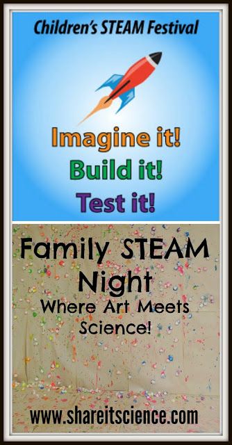 Children's STEAM Festival: Family STEAM Night- Where Art Meets Science. Lots of STEM activities infused with art- catapult painting, marble run building, DNA models, bubble painting and more! Catapult Painting, Stem Night Ideas, Stem Night Activities, Stem Family Night, Family Science Night, Steam Night, Space Stem, Art Advocacy, Stem Night