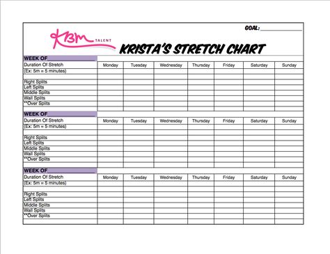 KBM Talent Stretch Chart Goals Chart, Dance Curriculum, Dance Conditioning, Handstand Training, Cheerleading Workouts, Over Splits, Ballet Tips, Learn Dance, Dance Goals