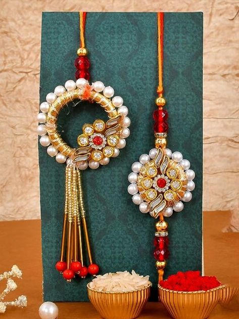 Rakhi Combo Package Content (4 Items): 2 Premium Rakhis (1 Handmade Colorful Thread Kundan Rakhi for Brother, 1 Premium Red Floral Kundan Lumba Rakhi for Bhabhi), 1 Best Wishes Greeting Card, 1 Sweet Candy Roli Chawal Set Rakhi For Bhabhi, Evil Eye Rakhi, Kundan Rakhi, Lumba Rakhi, Rakhi For Brother, Art Painting Gallery, Sweet Candy, Chocolate Candy, Red Floral