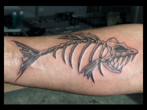 Fish Bone Tattoo, Fisherman Tattoo, Fishing Tattoos, Fishing Hook Tattoo, Tattoo Owl, Hook Tattoos, Rib Tattoos For Guys, Tattoo Over Scar, Bone Tattoo