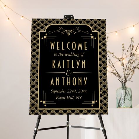 Vintage 1920's Art Deco Gatsby Wedding Welcome Foam Board Art Deco Wedding Welcome Sign, Gatsby Party Ideas, Gatsby Wedding, Welcome Poster, Gatsby Party, Wedding Items, Fabulous Wedding, 1920s Art, Wedding Welcome Sign