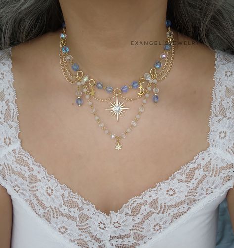 Star Body Jewelry, Elegant Wire Jewelry, Diy Fairycore Jewelry, Wire Wrapping Necklace, Cute Beaded Necklaces, Ethereal Necklace, Handmade Jewelry Ideas, Homemade Necklace, Fairycore Necklace