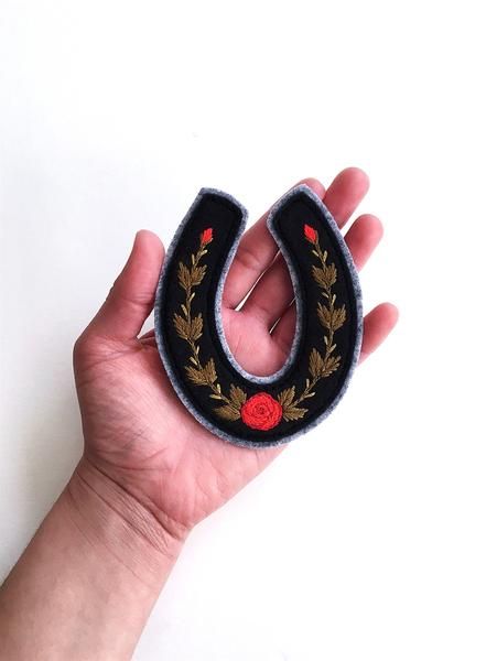 Horse Shoe Embroidery, Horseshoe Embroidery, Embroidered Horseshoe, Tudor Rose Embroidery, Embroidered Horse Embroidery Designs, Embroidered Horse, Wedding Jacket, Clothing Patches, Today Only