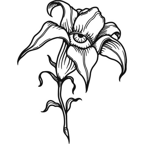 Flower With Eyes Tattoo, Unique Gothic Tattoos, Eye Plant Tattoo, Dark Flower Drawing, Flower With Eye Tattoo, Flower Eye Tattoo, Dark Theme Tattoos, Massive Tattoos, Eye Flower Tattoo