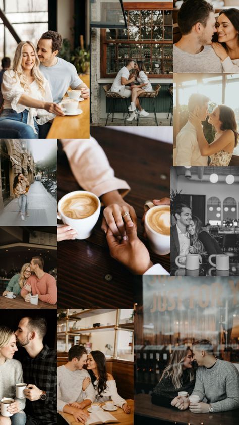 Coffee Shop Coffee Engagement Photos, Boston Engagement Photos, Couples Beach Photography, Coffee Shop Photography, Couple Engagement Pictures, Pre Wedding Shoot Ideas, City Engagement Photos, Restaurant Photography, Engagement Pictures Poses