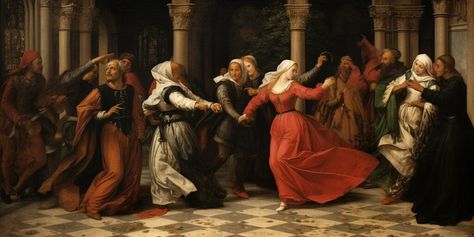 Amidst chivalrous knights and devout monks, the art of medieval dance emerged as a vibrant, integral part of society. It was an era where dancing was not only seen as a form of entertainment but also as a means to express a wide range of human emotions. Read more here: https://knightstemplar.co/medieval-dance-energetic-rhythms-graceful-moves/ Medieval Ballroom, Medieval Dancing, Medieval Dance, Era Medieval, Medieval Modern, History Of Dance, Medieval Banquet, Medieval Era, Fantasy Village