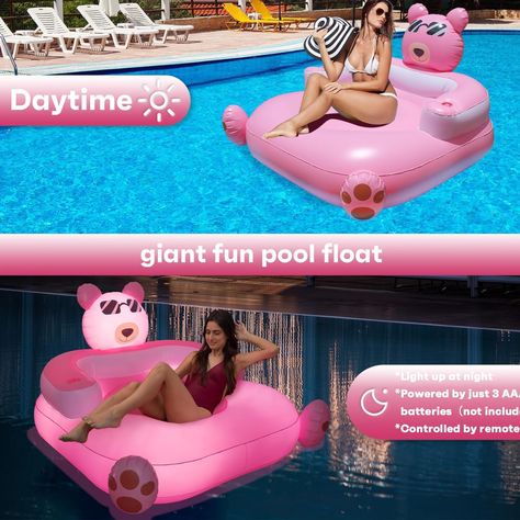 Inflatable Pink Bear Pool Floats Adult with Lights，Light up Floating Pool Pink Bear Floats for Swimming Pool with Cup Holder，Beach Lake Floating Lounger Raft Party Decorations Water Fun for Adults Amazon Affiliate Lake Floating, Pool Floats For Adults, Pool Rafts, Pink Bear, Pool Floats, Cool Pools, Rafting, Amazon Affiliate, Swimming Pool