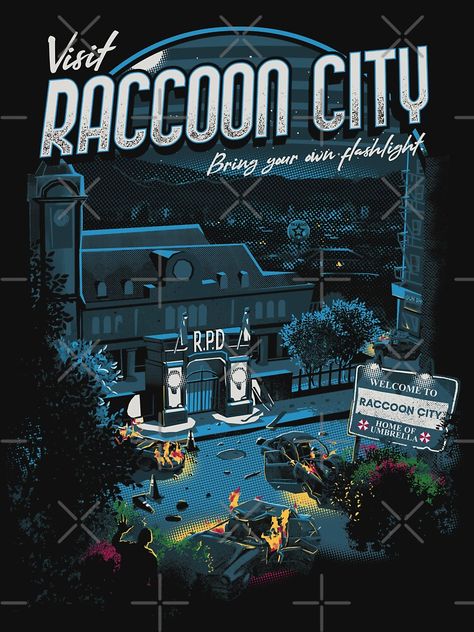 "Visit Raccoon City" T-shirt by rustenico | Redbubble Tyrant Resident Evil, City Canvas Art, Resident Evil Collection, Arte 8 Bits, Resident Evil Game, Racoon, Cool Posters, Of Wallpaper, Resident Evil