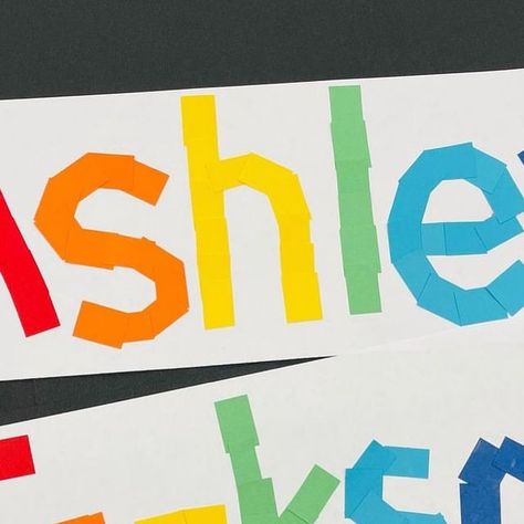 Ashley Sharp | One Sharp Bunch®️ on Instagram: "Name mosaics, but make it rainbow! ❤️🧡💛💚💙💜

For this craft, I cut a 12x18 piece of white construction paper in half. Then, I cut one inch strips of each color. I snipped the strips into smaller pieces, but this would be great scissor practice for the kiddos too!

As a guide, I wrote each student’s name with a pencil on the white paper. Then, the students covered each letter with the colored pieces.

Didn’t they turn out so cute?! Plus, they make a super colorful back to school bulletin board!

Drop the word RAINBOW or 🌈 in the comments if you’d like the link to see 10 simple name crafts perfect for back to school!

#kidscrafts #craftsforkids #craftforkids #kidcrafts #preschool #preschoolteacher #preschoolclassroom #preschoolactivities # One Sharp Bunch, Name Crafts, Back To School Bulletin Boards, School Bulletin Boards, Preschool Teacher, Preschool Classroom, Construction Paper, A Pencil, One Inch