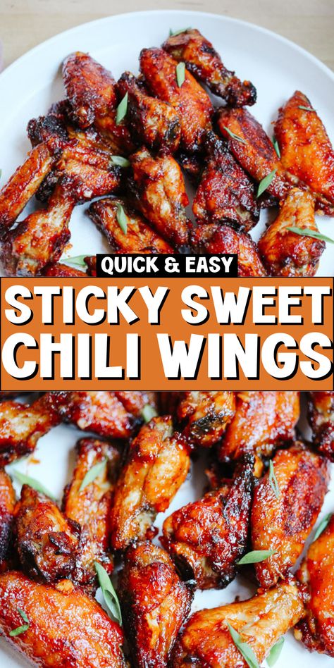 Enjoy finger-licking sticky Asian style chicken wings with our sweet chili twist! These Asian chicken wings are crispy, flavorful, and perfect for any occasion. Whether you prefer them fried, grilled, or made in the air fryer, our easy Asian chicken wings recipe with a tangy dipping sauce is sure to satisfy your cravings. Perfect for a low-carb indulgence! Air Fry Hot Wings, Best Grilled Chicken Wings, Wingette Recipes, Chili Wings Recipe, Sticky Asian Chicken Wings, Sticky Asian Chicken, Wing Flavors, Asian Style Chicken, Sweet Chili Chicken Wings