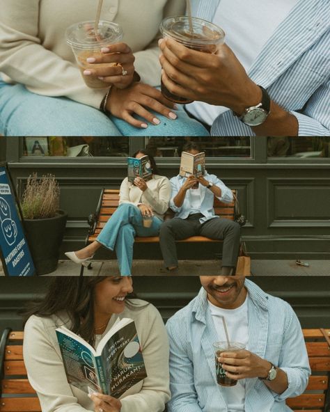 Coffee Couple Photoshoot, Coffee Date Engagement Shoot, Date Night Engagement Shoot, Cafe Engagement Photos, Coffee Shop Engagement Photos, Coffee Shop Engagement Shoot, Coffee Engagement Photos, Cute Engagement Photos, Pre Wedding Shoot Ideas