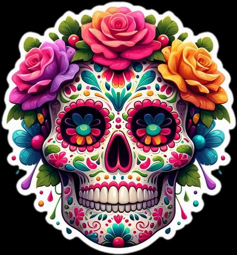 Sugar Skulls Ideas, Mexican Skull Art, Sugar Skull Painting, Ying Yang Tattoo, Mexican Skulls, Candy Skulls, Colorful Skulls, Skull Painting, Viking Style